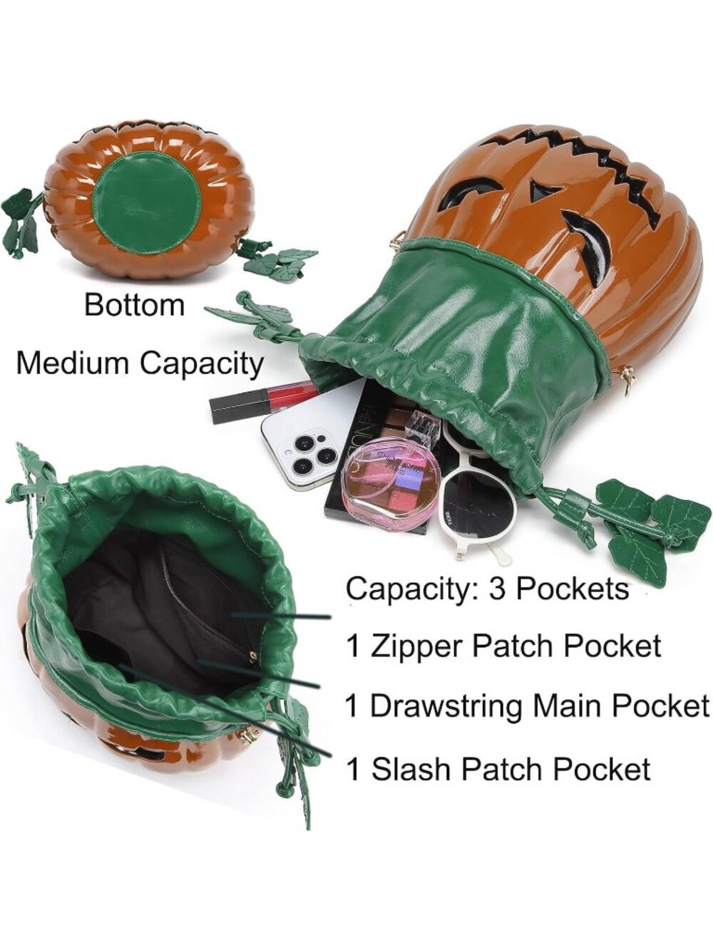 🎃Women's Orange Halloween Weird Handbag Shoulder Pumpkin Purse Crossbody Bag - Picture 3 of 6